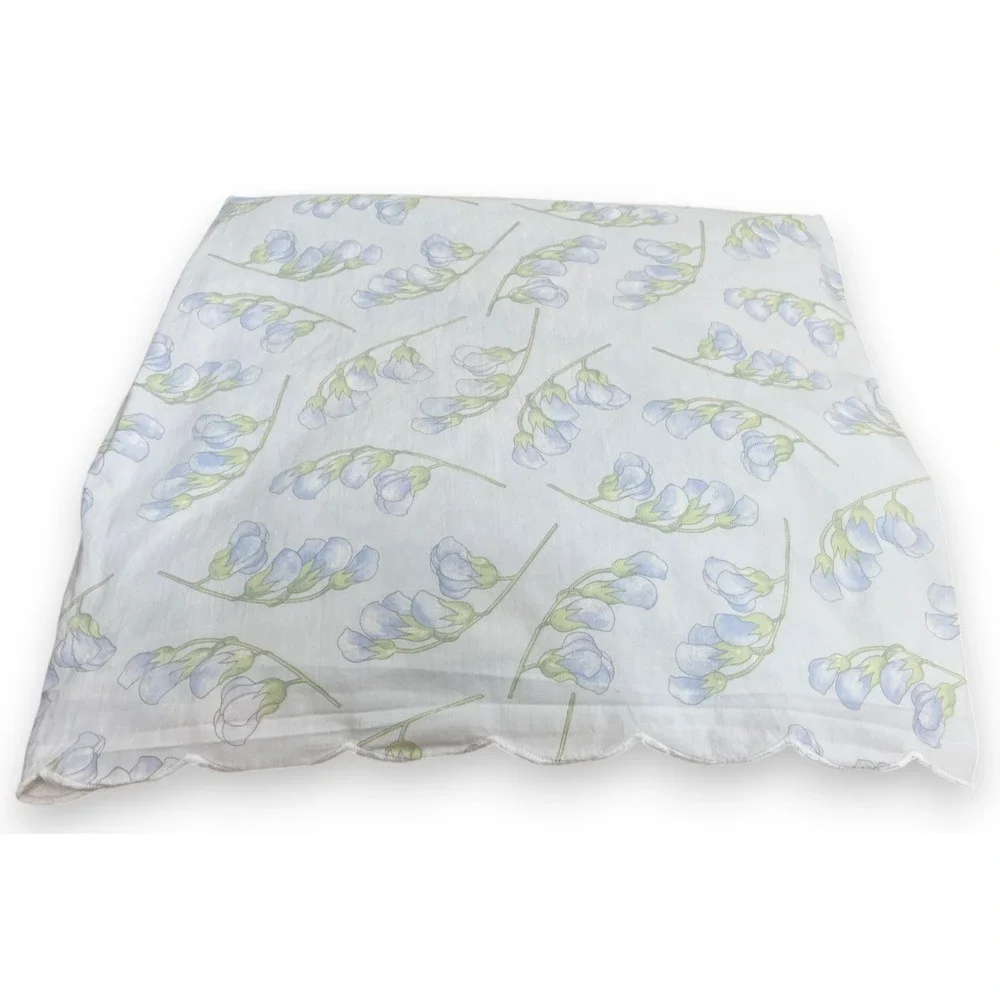 Vintage Yves Delorme Paris King Flat Sheet Blue Green Floral 103 x 99